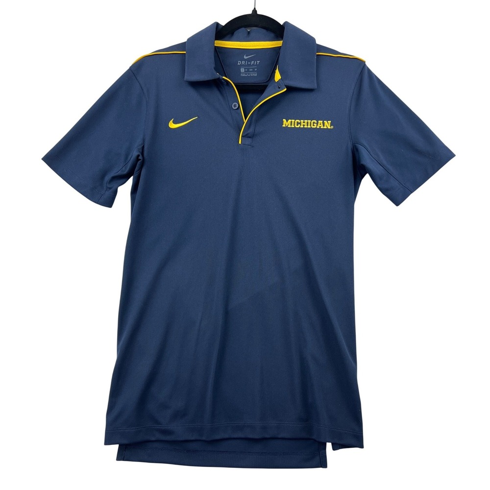 Nike Michigan Wolverines Dri-FIT On-Field Polo Shirt Mens XS Navy Blue Yellow